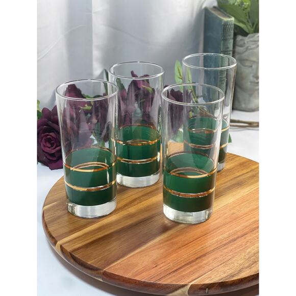 Set of 4 Vintage 80's Noritake Legacy Coventry Tumblers - Green and Gold - Picture 3 of 5